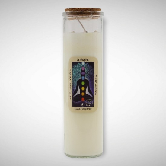 MAGIC SPELL CANDLE - CLEANSING white jasper, sage and peppermint 