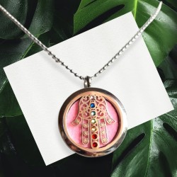 Aromaterapijas kaklarota HAMSA ROKA ar ČAKRAS kristāliem