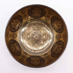 Tibetas dziedinošā dziedošā bļoda ar gravējumu OM un BUDDA Ø 21cm Tibetas dziedinošā dziedošā bļoda ar gravējumu OM un BUDDA Ø 21cm