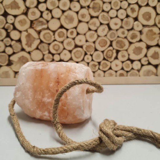 Himalayan salt licking stone on jute rope 1-2kg Himalayan salt licking stone on jute rope 1-2kg