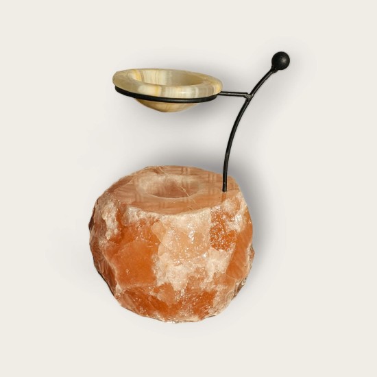 Himalayan salt candle holder with onyx tray for essential oils, pcs