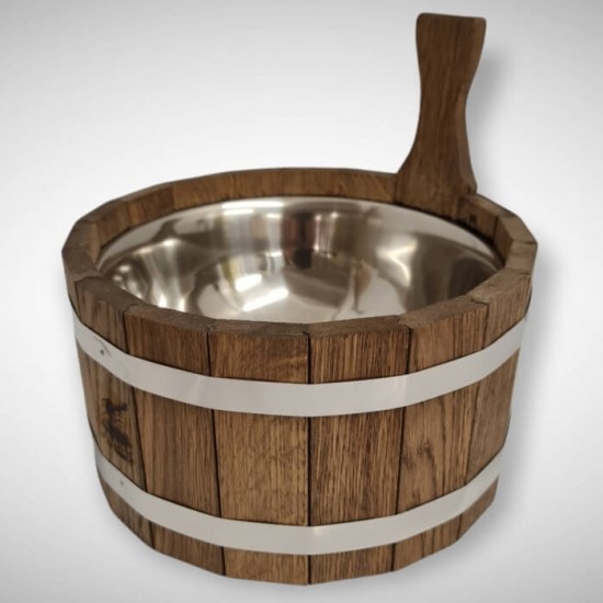 Dark Oak wood bowl for sauna with metal inner bowl 3L