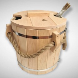 Alkšņa pirts spainis PREMIUM ar nerūsējošā tērauda ieliktni, vāku un virves rokturiem 20L