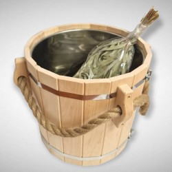 Alkšņa pirts spainis PREMIUM ar nerūsējošā tērauda ieliktni, vāku un virves rokturiem 20L Alkšņa pirts spainis PREMIUM ar nerūsējošā tērauda ieliktni, vāku un virves rokturiem 20L